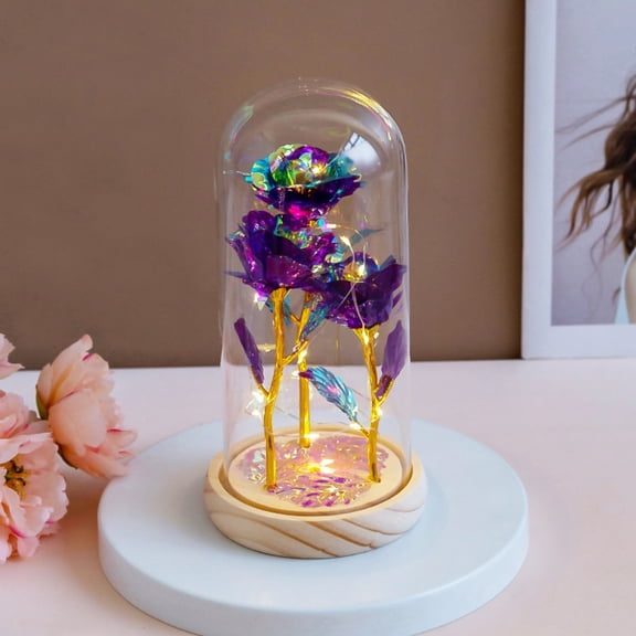 Multi-Stem Preserved Light-Up Rose in Glass/ Dome | Colorful Eternal Rainbow Rose Night Light | Romantic Gift for Mom, Wife, Her | Valentineâs Day, Anniversary, Birthday Decor
