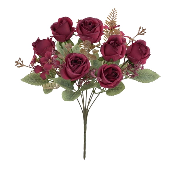 Multi Stem Rose Artificial Bouquet, Faux Flower Home Decor Accent Piece, Wedding Party Reception Table Decorations, Seasonal Living Room Vase Filler