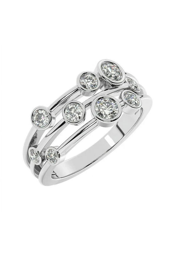 Multi Stone Bezel Set Bubble Diamond Engagement Ring 2.3 Ct Diamond 14K White Gold Over