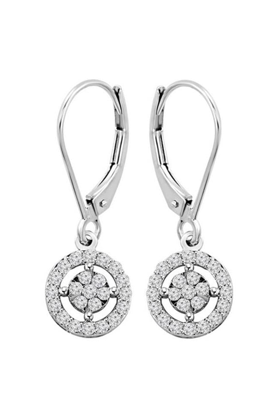 Multi-Stone Diamond Halo Dangle Drop Earrings in 14K White Gold, 0.33 Carat