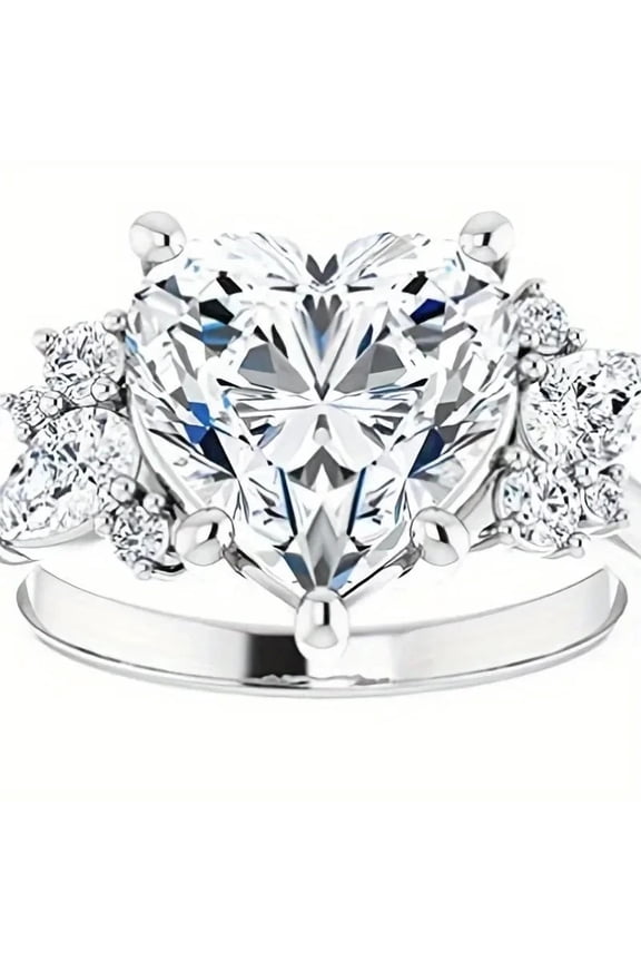 Multi Stone Diamond Ring, Heart Ring, Perfect Proposal Diamond Ring For Girlfriend, Cluster Diamond Ring, Stackable Eternity Ring, 925 Sterling Silver, 2.4 Ct Simulated Diamond, Gift Ring