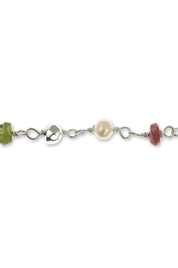 Multi-Stone Faceted 3mm Beaded Chain Sterling Silver (Priced Per Inch)