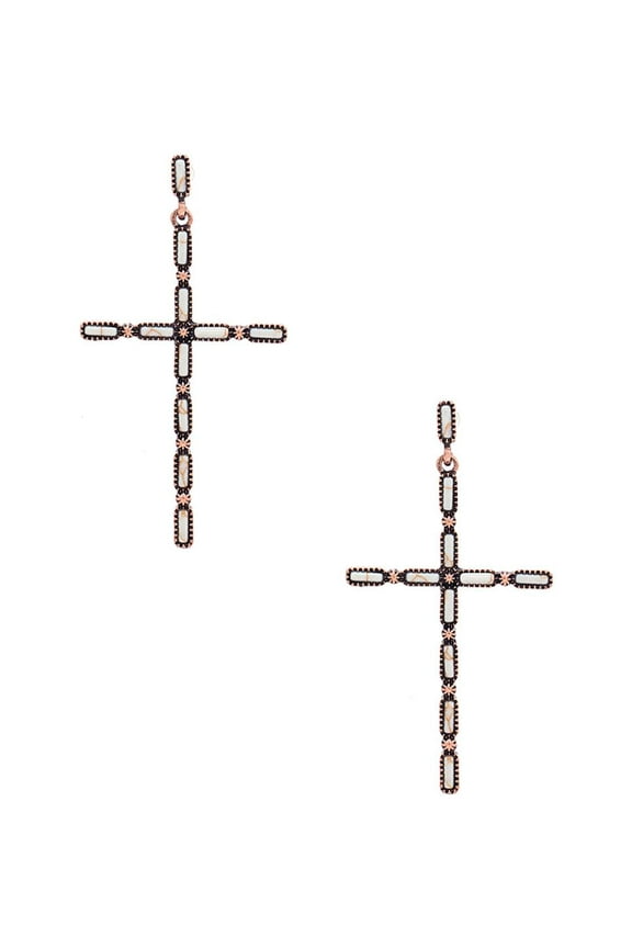 Multi Stone Pattern Cross Metal Earring Color - White