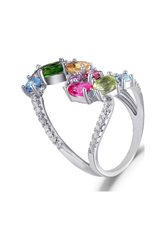 Multi Stone Ring in Solid 925 Sterling Silver, Family Birthstone Ring