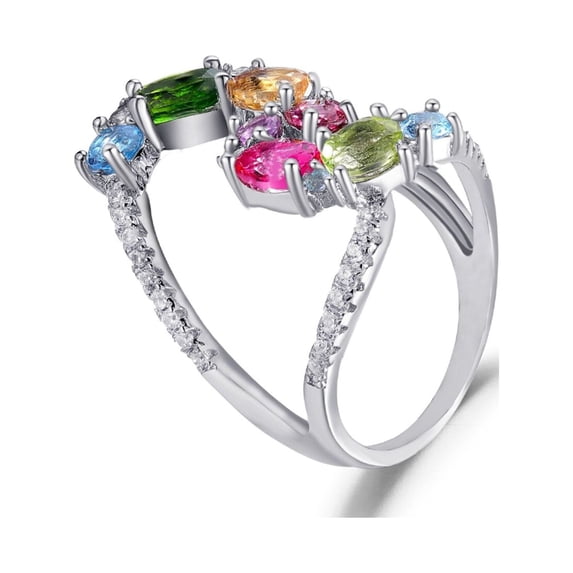 Multi Stone Ring in Solid 925 Sterling Silver, Family Birthstone Ring