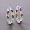thumbnail image 1 of Multi Stones Earrings, Genuine Multi Stones Hoop Silver Earrings for Women wedding Bridesmaid Gift for Her, 1 of 5