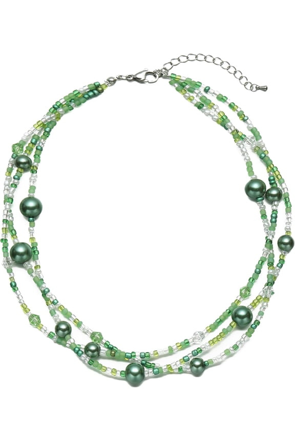 Multi Strand Beaded Necklaces For Women Colorful Beaded Necklace Boho Necklaces For Women Summer Beach Necklace Pearl Choker Layered Necklace[o6889]