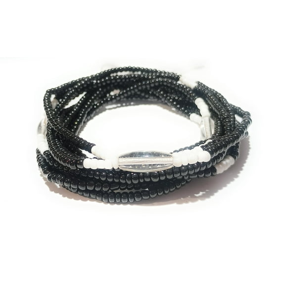 Multi Strand Black 2-in-1 Waist Bead Set, Tie-on 42-Inch Cotton String Glass Beads