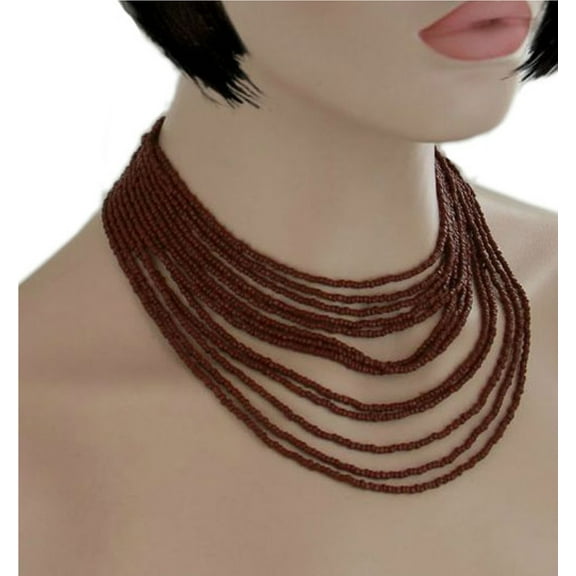 Multi Strand Dark Red Glass Seed Beaded Layered Bib Collar Necklace Womens Adult