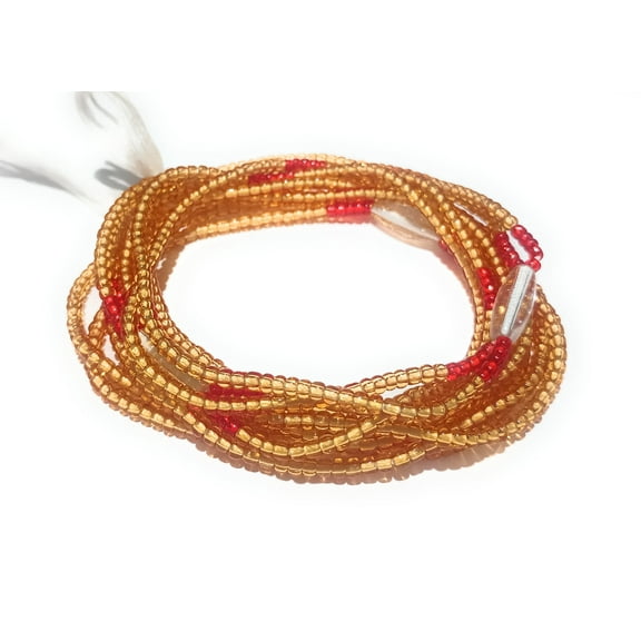 Multi Strand Gold 2-in-1 Waist Bead Set, Tie-on 42-Inch Cotton String Glass Beads