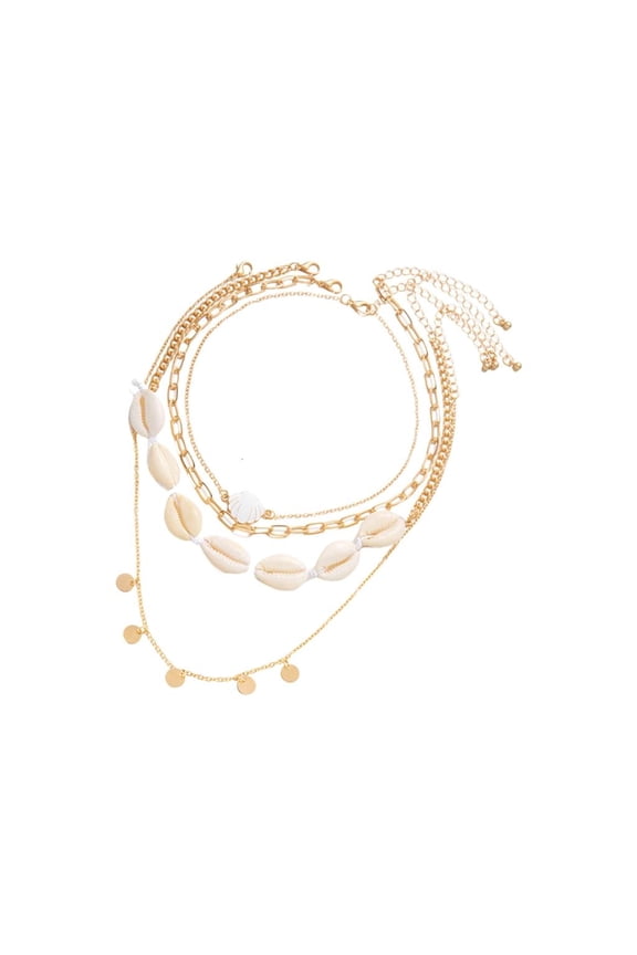 Multi Strand Necklace With Ceramic Shell Conch Fringe Layering Collar Accessory