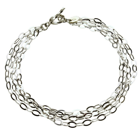 Multi-Strand Sterling Silver Flat Oval Chain Toggle Bracelet Italy 7.5 Inch