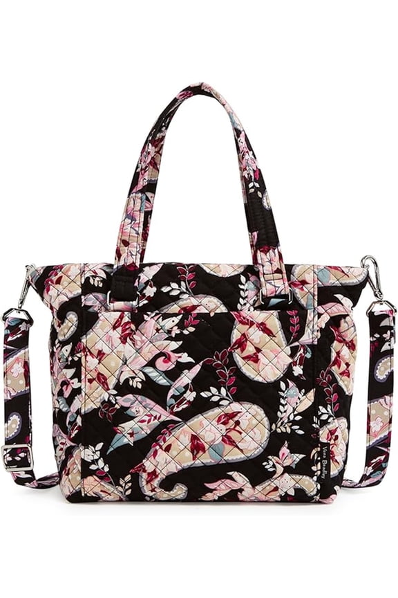 Women's Recycled Cotton Floral Multi-Strap Shoulder Bag, Black Floral, Botanical Paisley