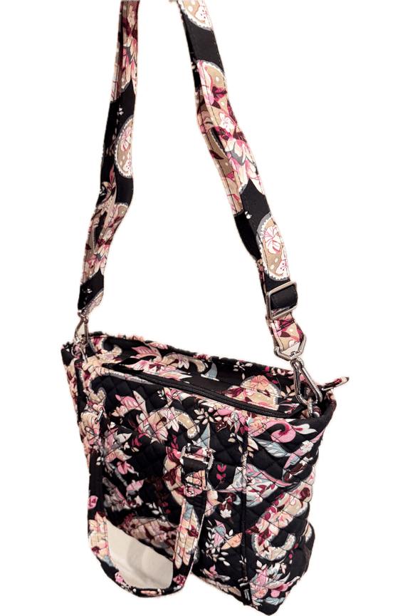 Women's Recycled Cotton Floral Multi-Strap Shoulder Bag, Black Floral, Botanical Paisley
