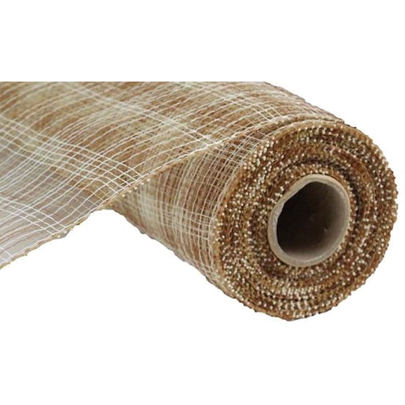Multi Stripe Deco Poly Mesh Ribbon - 10 inch x 30 feet Ivory, Brown, Natural