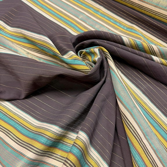 Multi Stripe Designer Brown Silk Blend Fabric