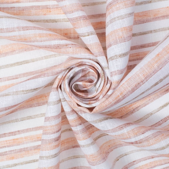 Multi Stripe Polyester Cotton Linen-Look (57/58 Inch) Lightweight Breathable Fabric By The Yard - For Sewing Apparel, Accessories, & Décor - Orange (1 Yard)