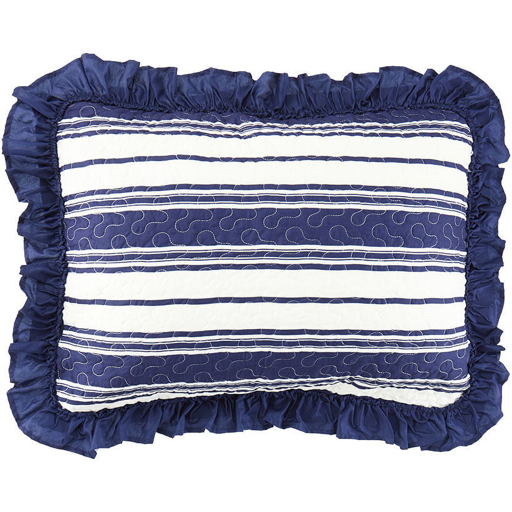 King Navy and White Embroidered Polyester Sham
