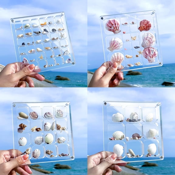 Multi-Style Clear Acrylic Magnetic Shadow Box for Tiny Treasure Hunting, Holder Display Grid Cabinet Case