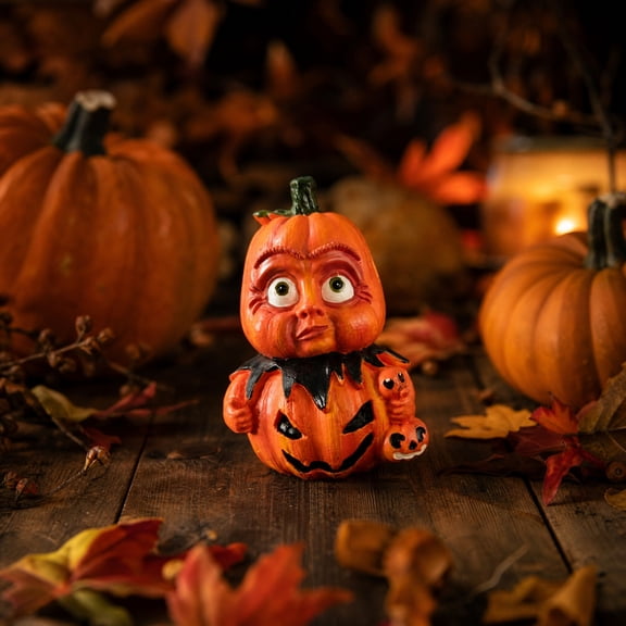 Multi-Style Horror Pumpkin Desktop Statue, Gothic Human Face Resin Monster Pumpkin, Festive Indoor Accessory for Halloween Home Ornaments