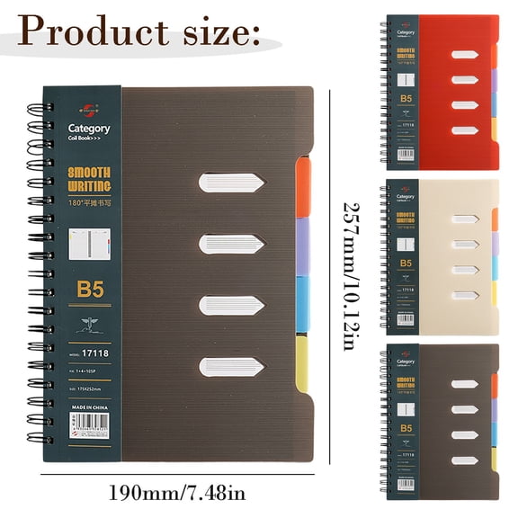 Multi Subject Notebook with Dividers - 54 Tabs Organizer Notebook for Note Taking - A5 Lined Journal with Section Dividers - Coffee