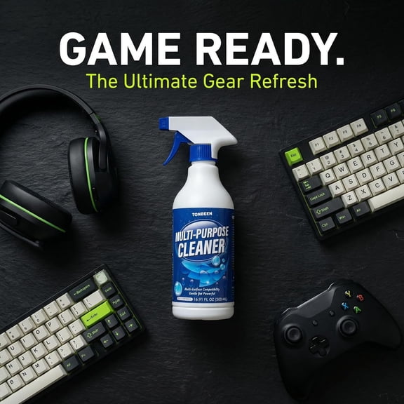Multi-Surface Cleaner for Gaming Headset & Electronics, Remove Dirt, Oil & Sweat Stains from Headphones, Earpads, Mouse, Keyboard, Controller, Phone Case, Cable, Safe for Non-Washable Surfaces, 500ml