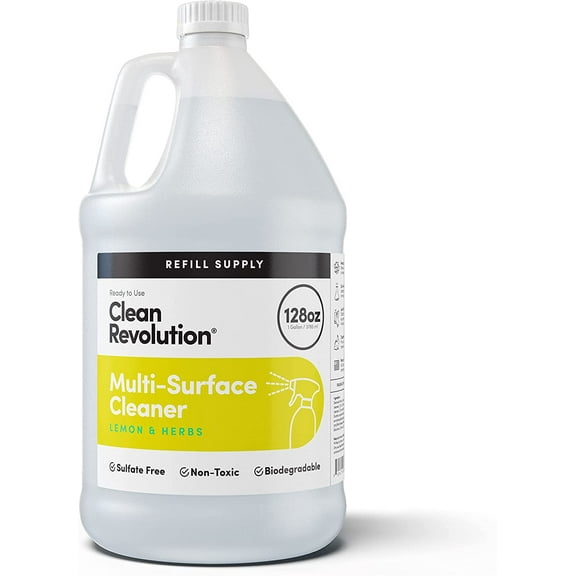 Multi Surface Cleaner Refill Supply, Non-Toxic, Eco-Friendly & Plant-Based, Ready to Use, Lemon & Herbs, 128 Fl Oz (1 Gallon)