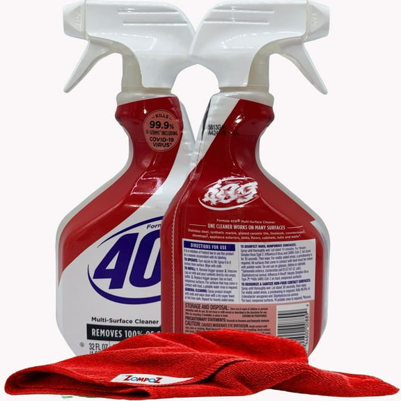 Multi Surface Cleaner Spray, 2 Pack Original Fresh Scent, All Purpose Cleaner and Degreaser, Kitchen and Bathroom Cleaner, 32 oz. Each Plus Zompo-Z Microfiber Cleaning Cloth