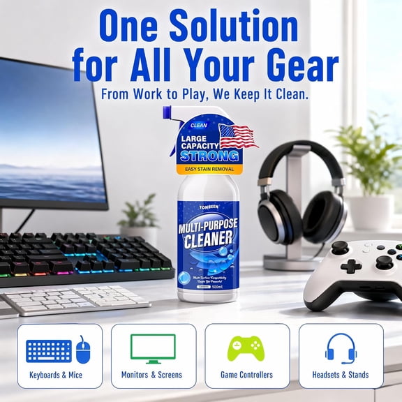 Multi-Surface Cleaner Spray for Mouse Pad, Keyboard, Phone Case, Remove Stains, Grease & Sticky Residue from Office Desk, Gaming Gear & Computer Accessories, 500ml
