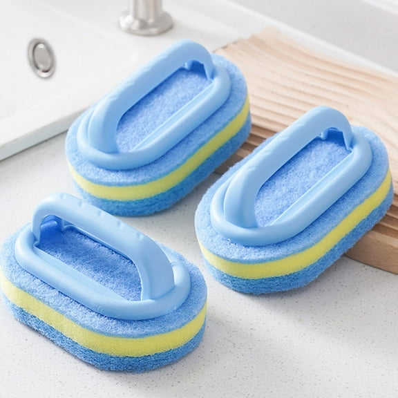 Multi-Surface Cleaning Brush, Bathroom Bathtub Scrubber, Kitchen Stain Remover, Ergonomic Handle, Non-Scratch Bristles, Compact Design, Hanging Hole, Blue, Household Cleaning Tool