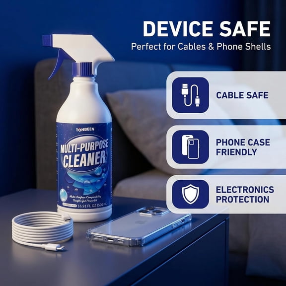 Multi-Surface Electronic Cleaner Spray for Phone Case, Charging Cable, Earphone, Removes Oil, Sticky Residue and Dust, Safe for Silicone & Plastic Surfaces, Use with Cloth or Swab, 500ml