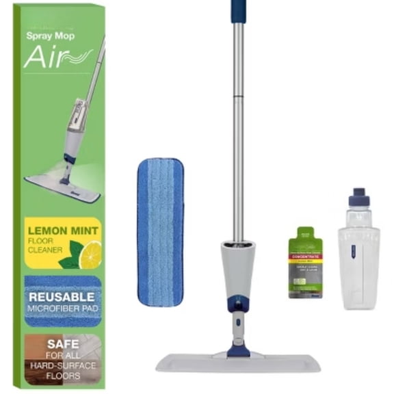 Multi - Surface Floors Air Spray Mop Starter Kit. Lightweight, space - saving, refillable. Comes with floor cleaner.