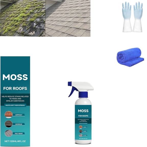 Multi-Surface Roof Moss & Algae Cleaner Spray – Spray, Rinse, Rinse & Shine! 4FL.Oz Roof Moss Remover, Long-Term Protection for Roofs Shingles (1Set)