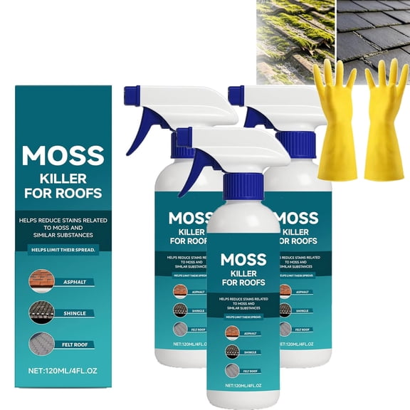 Multi-Surface Roof Moss & Algae Cleanermulti Surface Roof Spray, 2026 New Moss Algae Remover Cleaner Spray, Rinse, and Watch It Shine! Tough, Gentle on Plants (3set)
