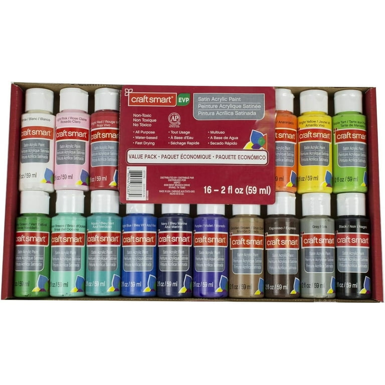 Multi-Surface Satin Acrylic Paint Value Pack by Craft Smart 16 Colors 2 oz.