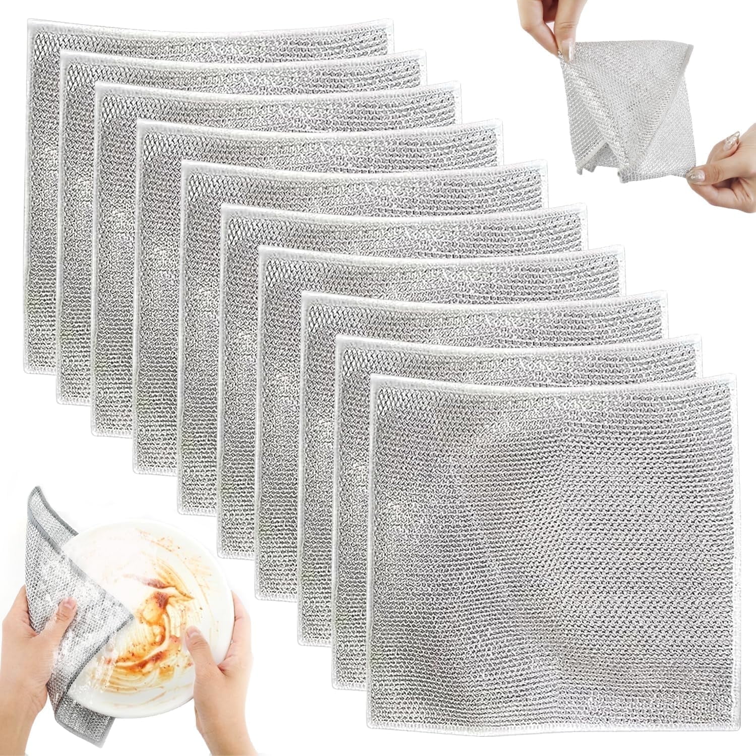 MXHHR Multi-Surface Cleaning Sheets - Non-Scratch Heavy-Duty Cleaning Sheet for Dishes, Pots \u0026 Countertops, Microfiber, 10 Count, 10 Pack