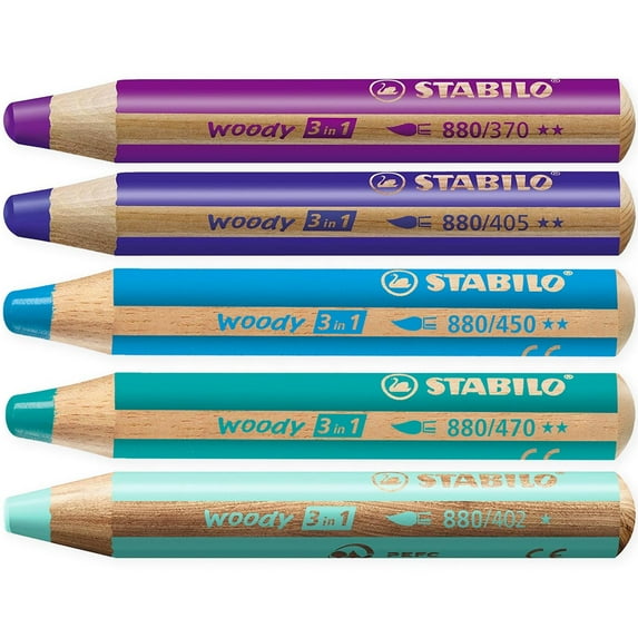 Multi-Talented Pencil - STABILO Woody 3-in-1 - Box of 5 - Blue Tones + Sharpener