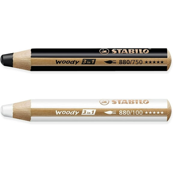 Multi-Talented Pencil - STABILO Woody 3-in-1 - Pack of 2 Pencils - Black and White