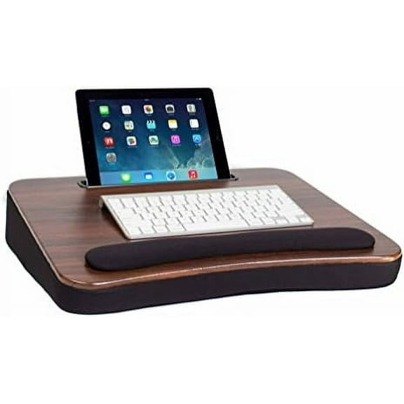 Multi Tasking Lap Desk with Memory Foam Cushion | Tablet Slot | Fits Laptops Up to 17" | Tablets Up to 9.6" | Black | Walnut Wood Top | Computer Lap Tray$$Office