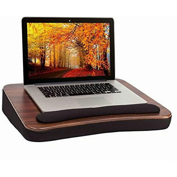Multi Tasking Lap Desk with Memory Foam Cushion | Wrist Rest Cushion | Fits Laptops Up to 17" | Portable Laptop and Book Stand | Black | Wood Top | Work from Home$$Office