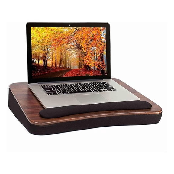 Multi Tasking Lap Desk with Memory Foam Cushion | Wrist Rest Cushion | Fits Laptops Up to 17" | Portable Laptop and Book Stand | Black | Wood Top | Work from Home