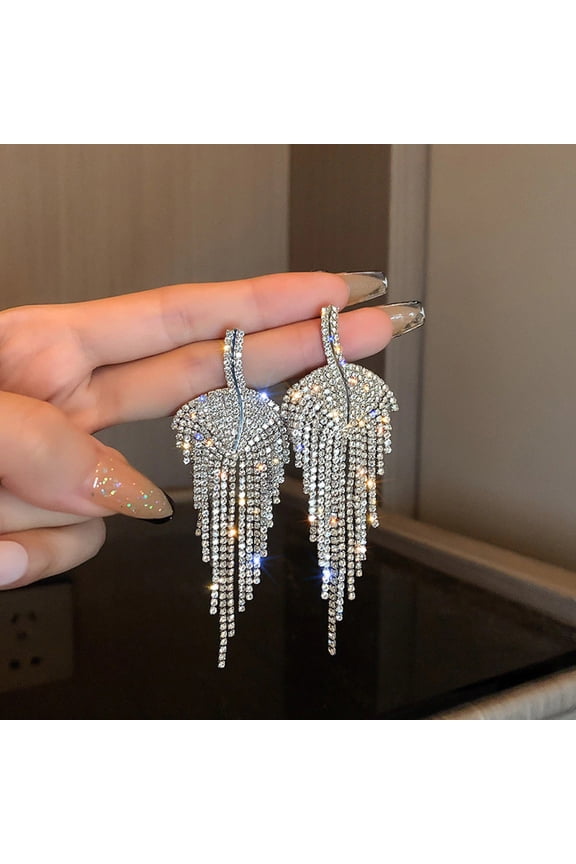 Multi Tassel Silver Crystal Luxury Women Evening Party wear Fashion Jewelry Statement Earrings