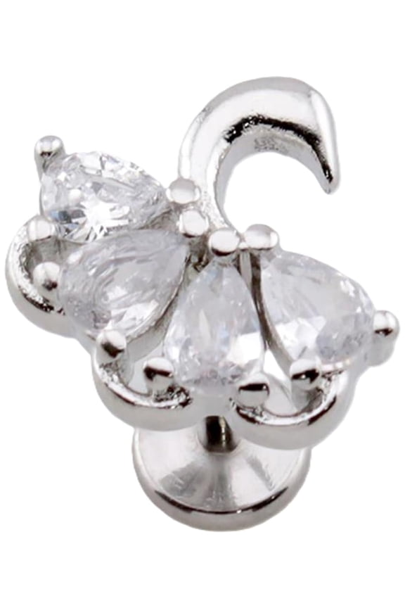 Multi Tear Drop CZ Swan Stud, Silver, 316L Surgical Steel Threadless Labret, 18GA, 5/16" Length
