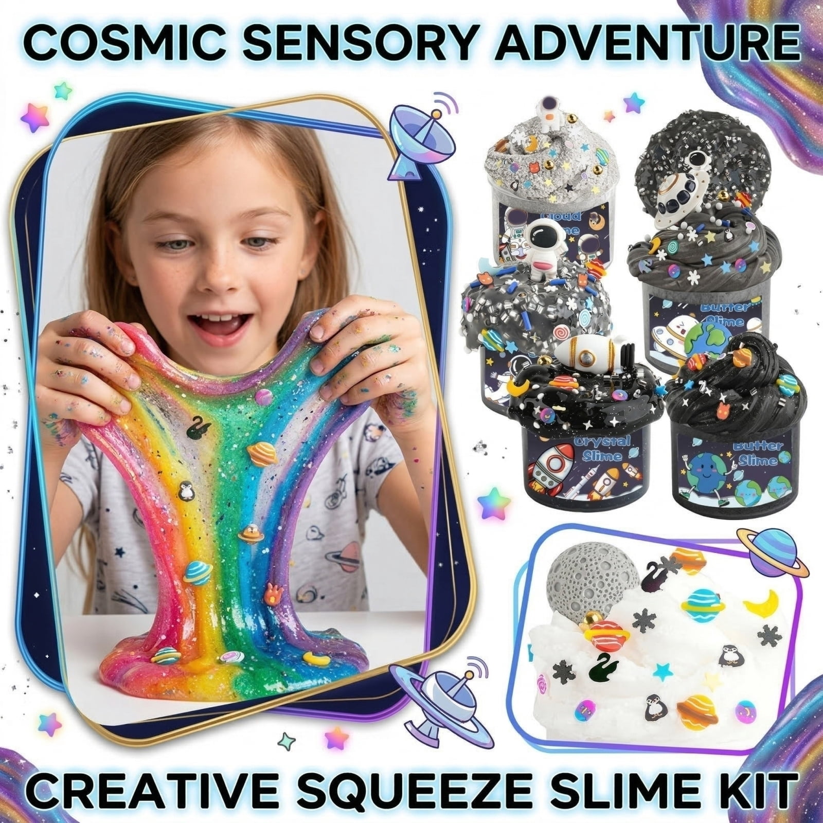 Multi-Texture Slime Kit 3-Pack, Cloud & Butter Slime Toys for Stress Relief, DIY Creative Sludge Sensory Toys for Kids Girls Boys, Gift Set，B