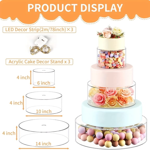 Multi-Tier Acrylic Fillable Cake Stand Cake Riser Cake Tier, Round Cylinder Display Riser Display Box, Decorative Centerpiece for Wedding Birthday Party, Shower Dessert Table & Event Decor