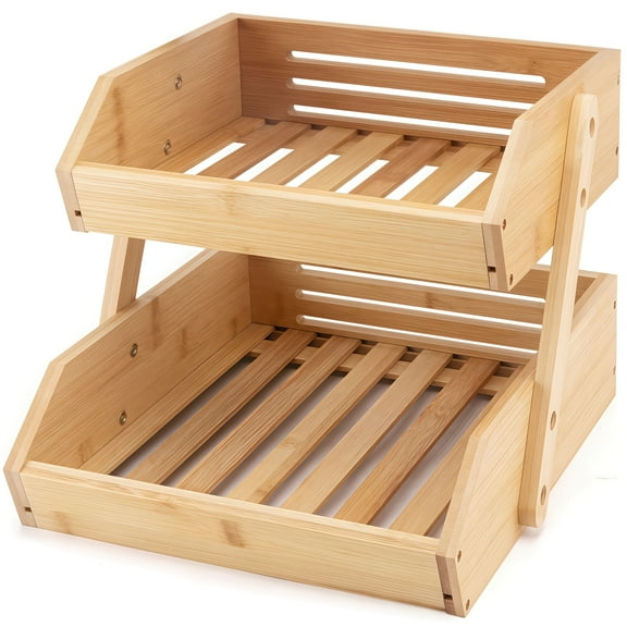 Multi-Tier Bamboo Kitchen Storage Solution:A Space-Efficient Rack for Fruits, Vegetables, Breads, And Snacks. Stackable Display Trays for Organizing Produce And Bakery Items in Your Kitchen Or Pantry