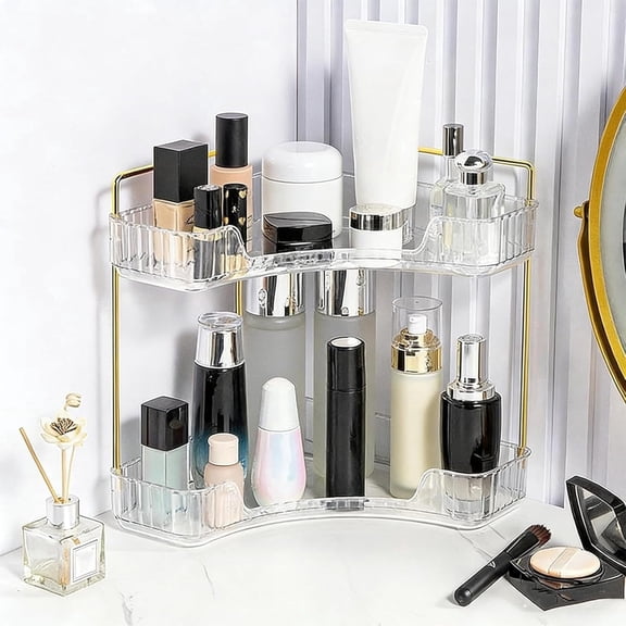 Multi-Tier Corner Countertop Organizer  Acrylic Vanity Shelf with Tool-Free Assembly, Space-Saving Storage Rack for Bathroom Makeup, Perfume, Kitchen