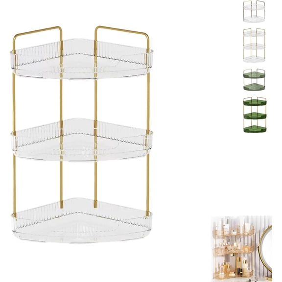 Multi-Tier Corner Countertop Organizer Rack, 2026 Upgrade Corner Bathroom Counter Organizer, Bathroom Organizers and Storage Countertop(Clear, 3-Tier)