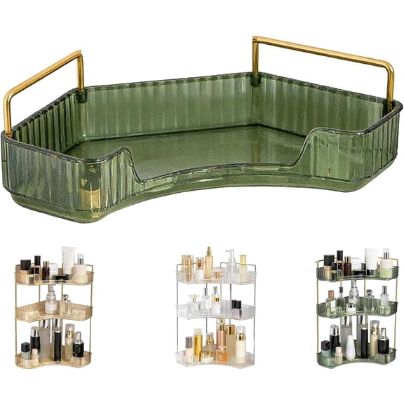 Multi-Tier Corner Countertop Organizer Rack, 90° Corner Bathroom Makeup Organizer Countertop, 3 Tier Corner Bathroom Counter Organizer, Tool-Free Storage for Cosmetics (Green-1-tier)