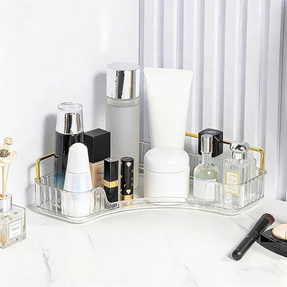 Multi-Tier Corner Countertop Organizer Rack Bathroom Makeup Counter Organizer Tool-Free Installation Acrylic Vanity Shelf Storage Organizers Perfume Tray Bathroom Dresser Kitchen (Clear, 1-Tier)